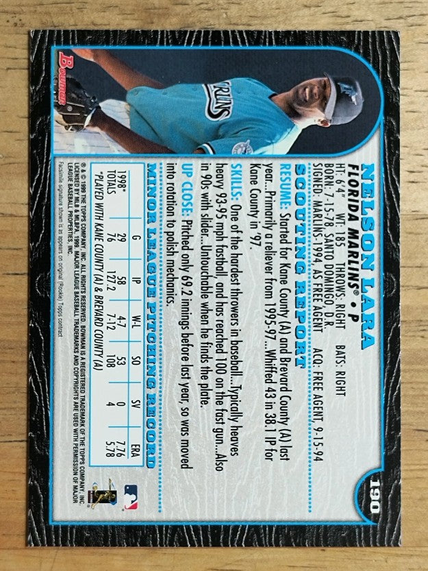 1999 Bowman #190 Nelson Lara