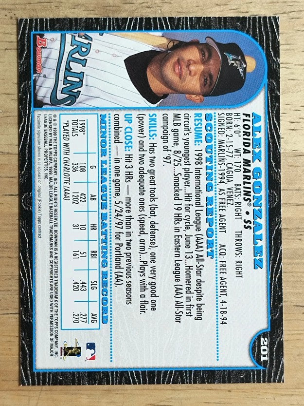 1999 Bowman #201 Alex Gonzalez