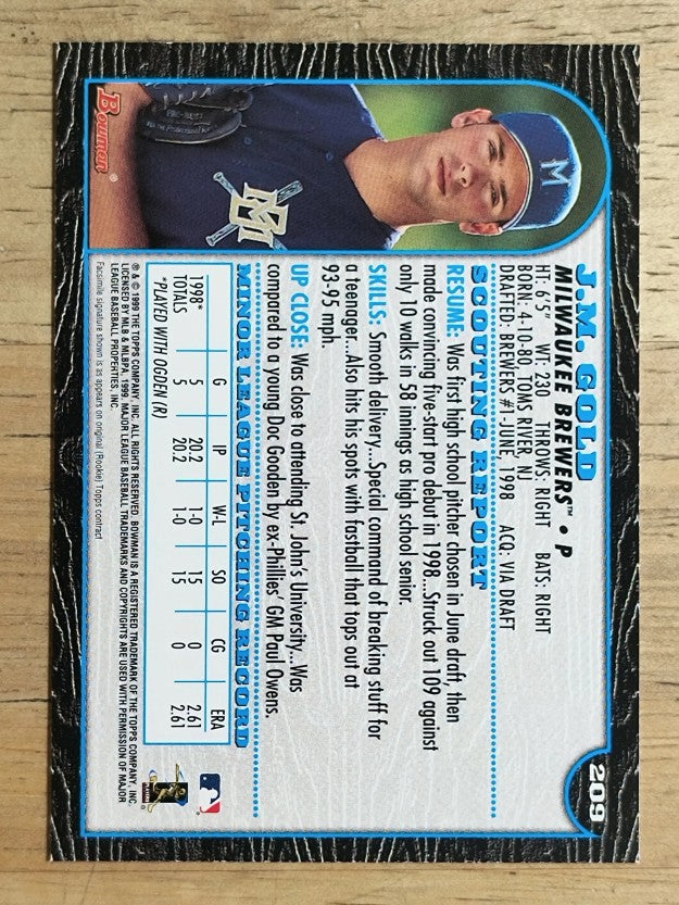 1999 Bowman #209 J.M. Gold RC