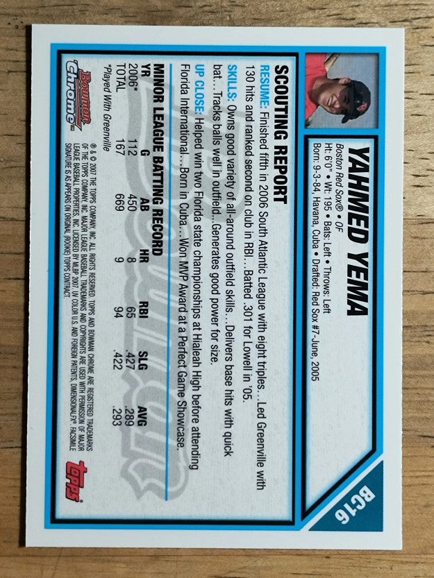 2007 Bowman Chrome Prospects #BC16 Yahmed Yema