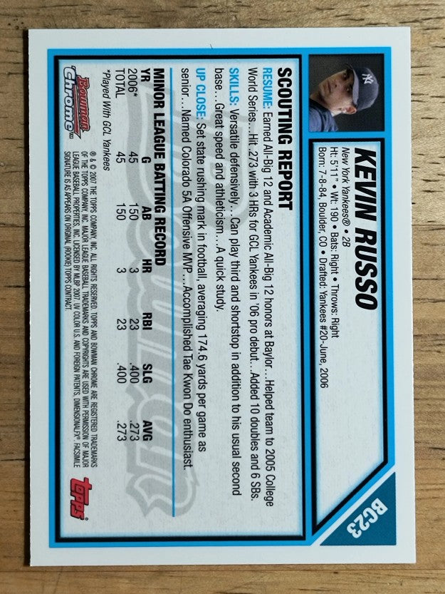 2007 Bowman Chrome Prospects #BC23 Kevin Russo