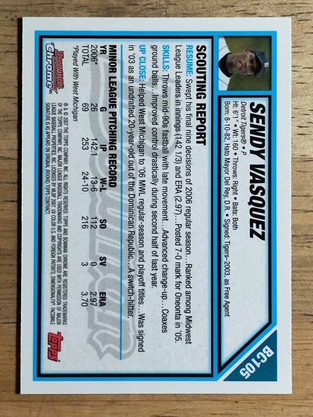 2007 Bowman Chrome Prospects #BC105 Sendy Vasquez