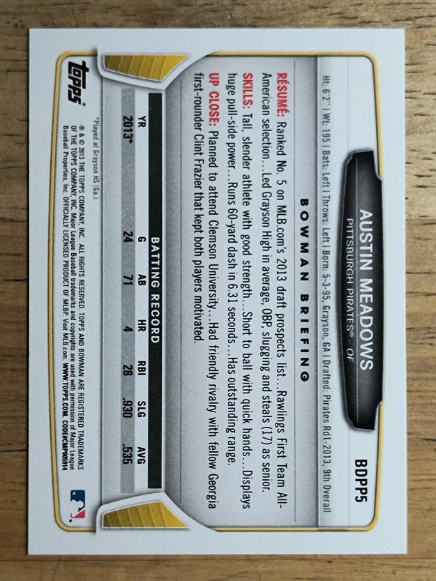 2013 Bowman Draft Draft Picks #BDPP5 Austin Meadows
