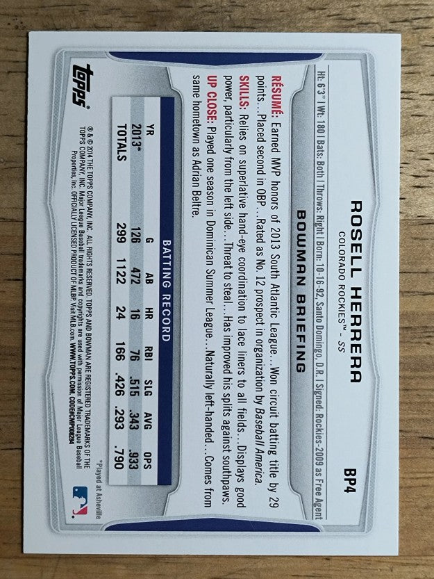 2014 Bowman Prospects #BP4 Rosell Herrera
