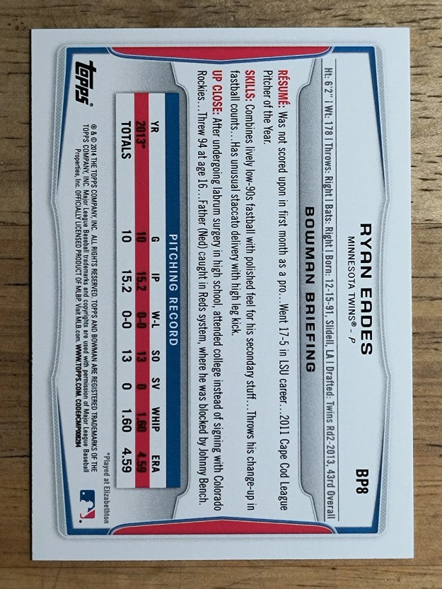 2014 Bowman Prospects #BP8 Ryan Eades