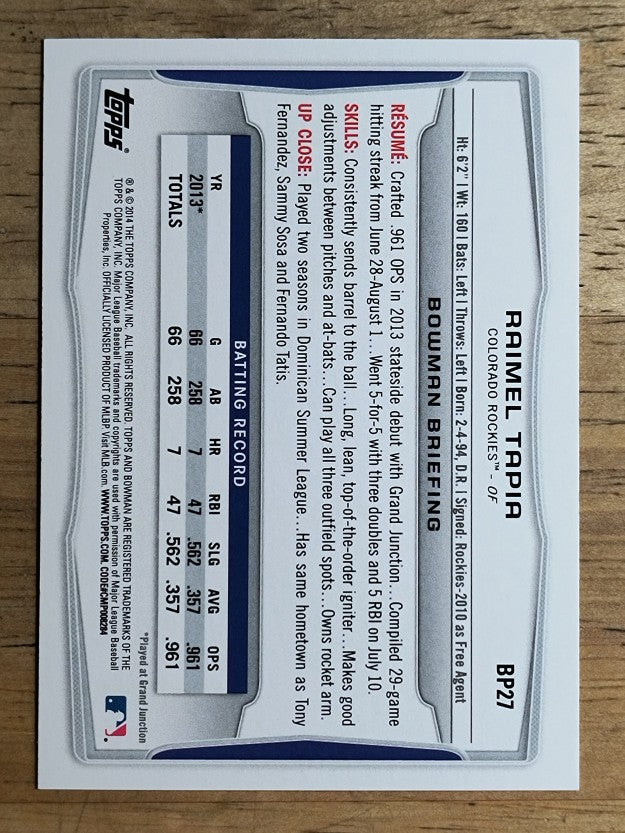 2014 Bowman Prospects #BP27 Raimel Tapia