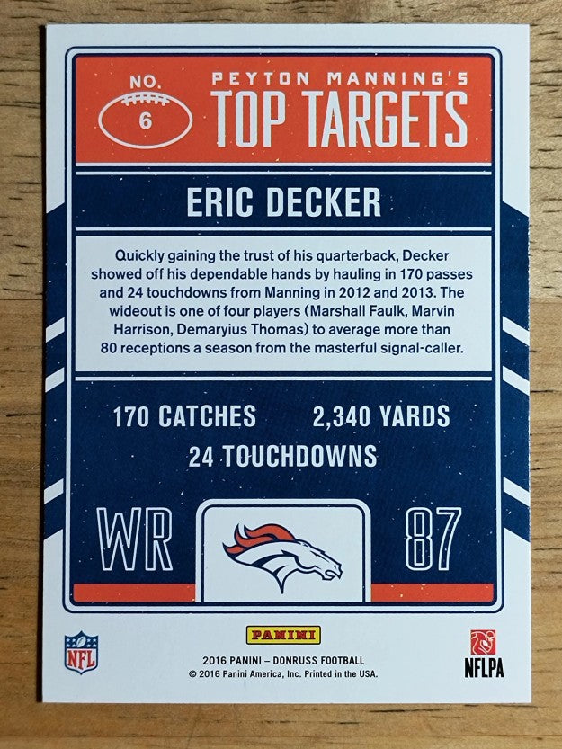 2016 Donruss Peyton Manning Top Targets #6 Eric Decker/Peyton Manning (NM)