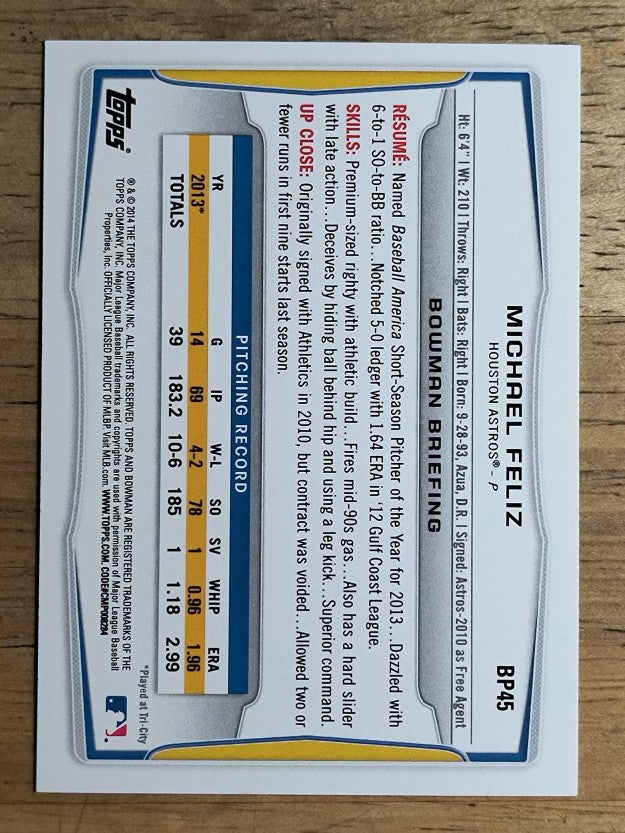 2014 Bowman Prospects #BP45 Michael Feliz