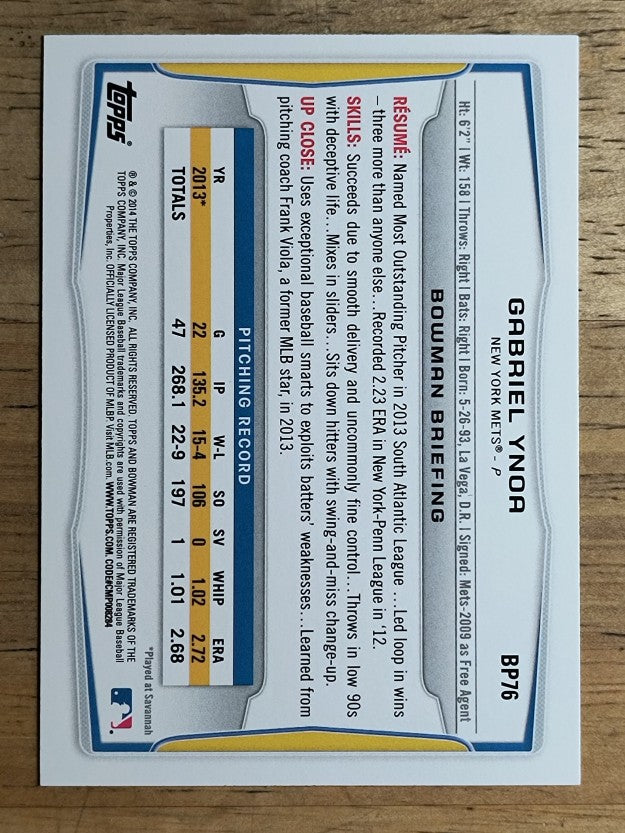 2014 Bowman Prospects #BP76 Gabriel Ynoa