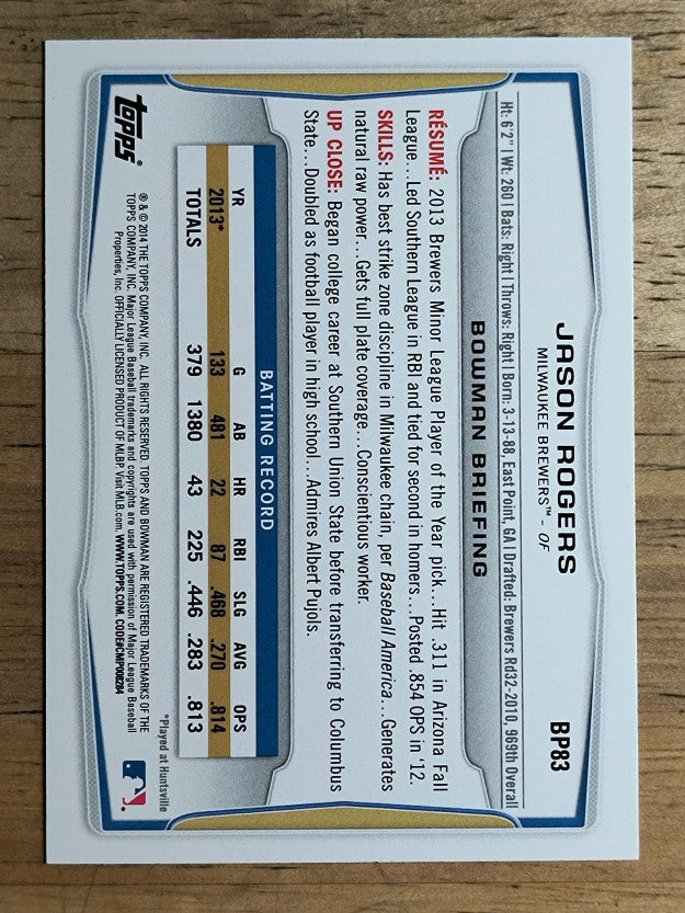 2014 Bowman Prospects #BP83 Jason Rogers