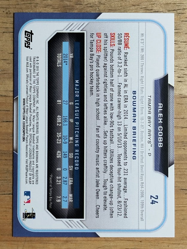 2015 Bowman #24 Alex Cobb