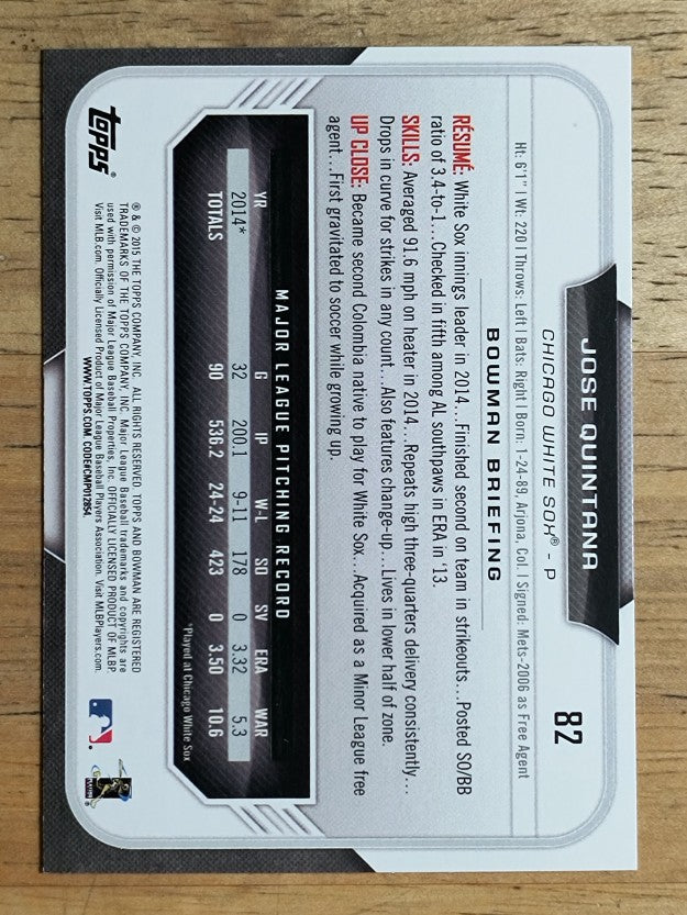 2015 Bowman #82 Jose Quintana