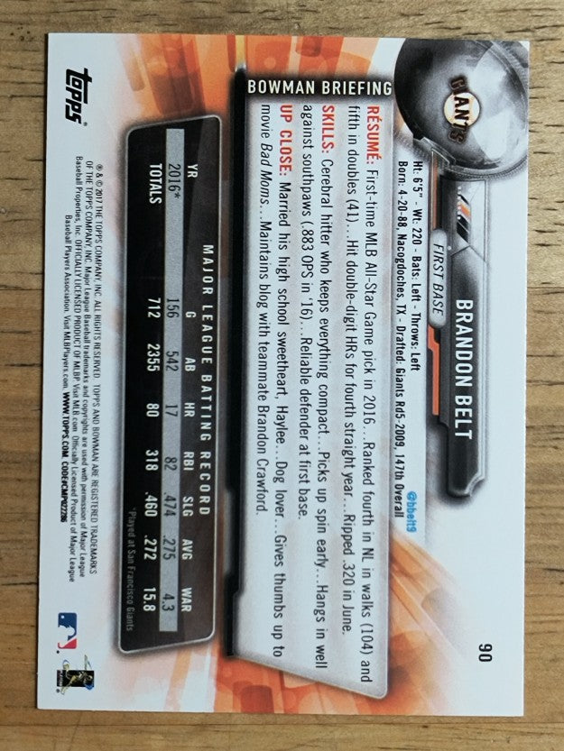 2017 Bowman #90 Brandon Belt