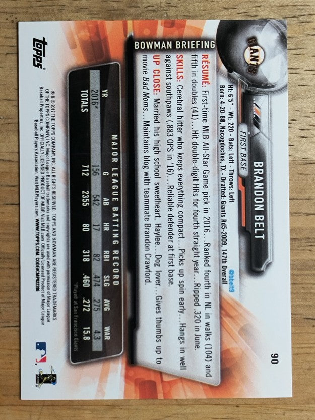 2017 Bowman #90 Brandon Belt