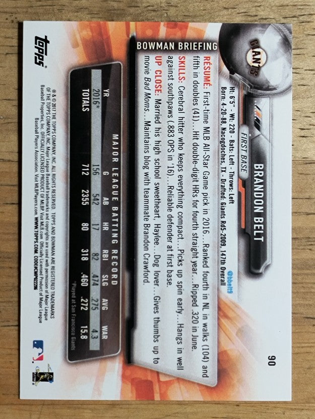 2017 Bowman #90 Brandon Belt