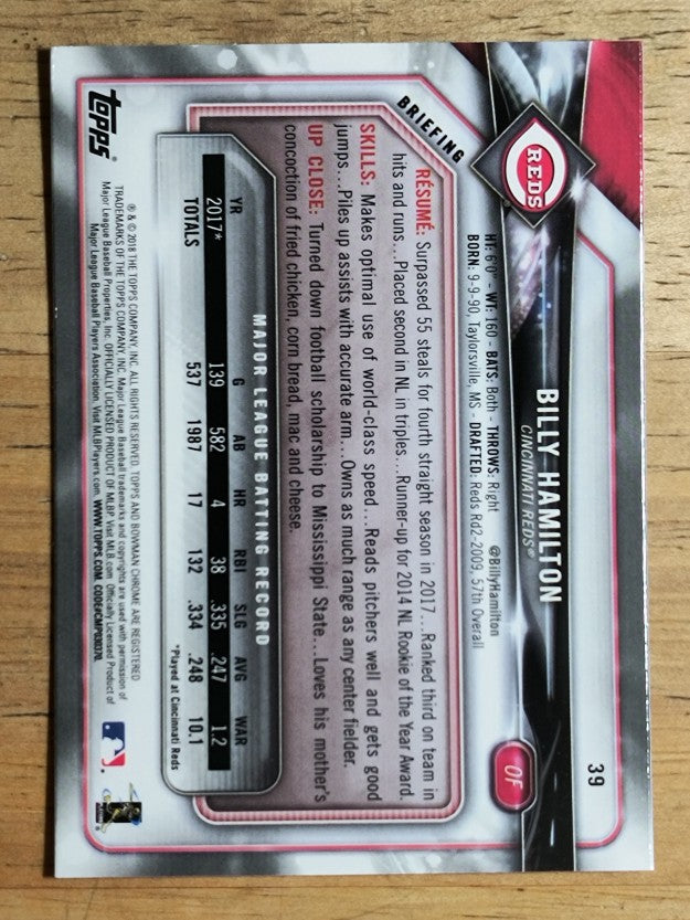 2018 Bowman Chrome #39 Billy Hamilton