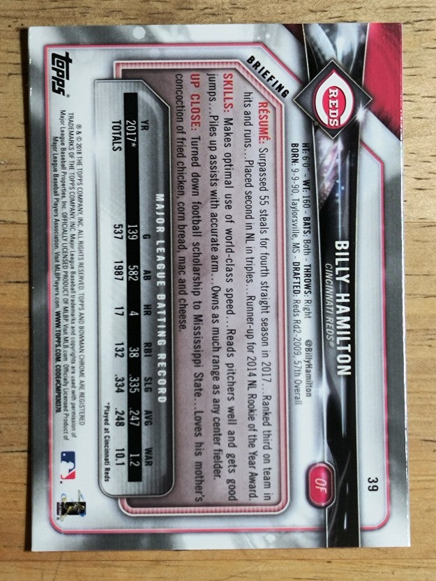 2018 Bowman Chrome #39 Billy Hamilton