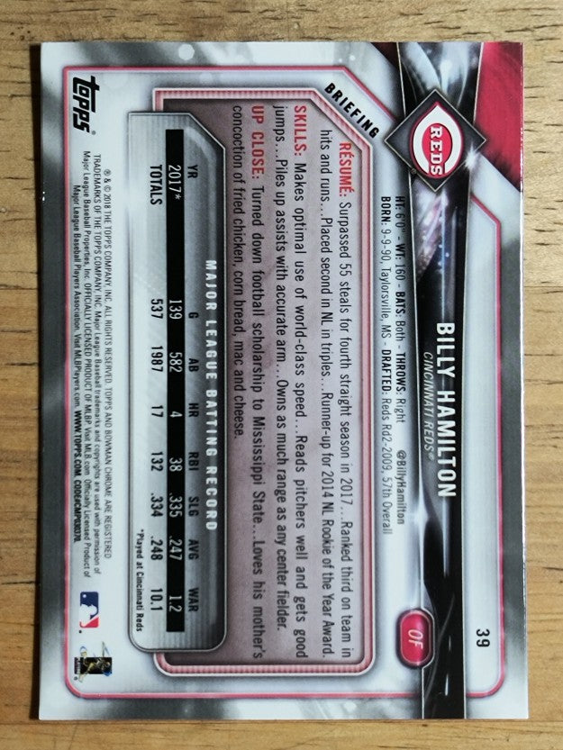 2018 Bowman Chrome #39 Billy Hamilton