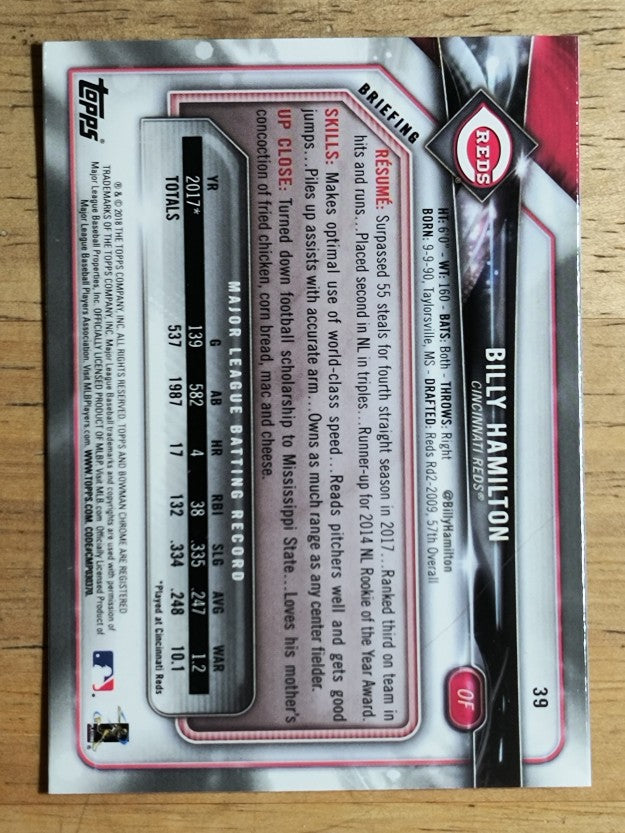 2018 Bowman Chrome #39 Billy Hamilton