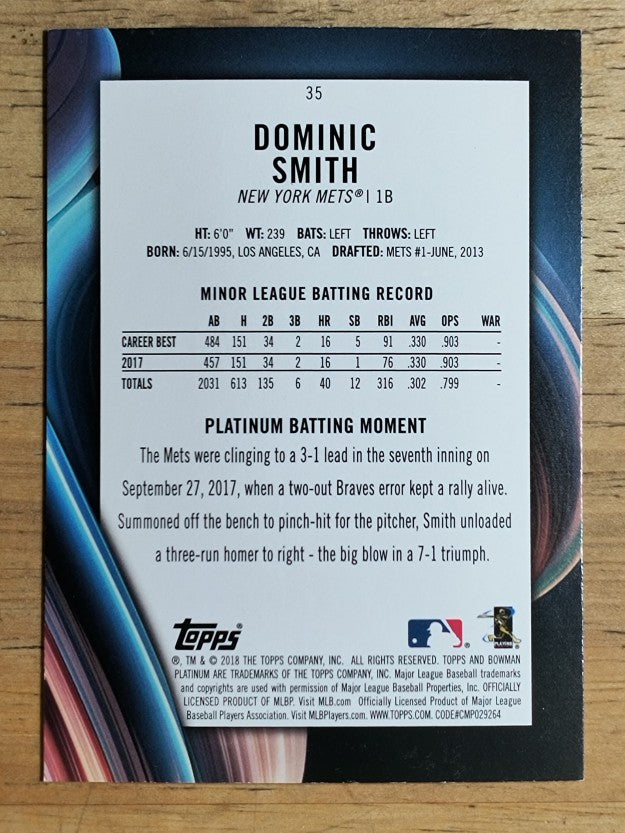2018 Bowman Platinum #35 Dominic Smith RC