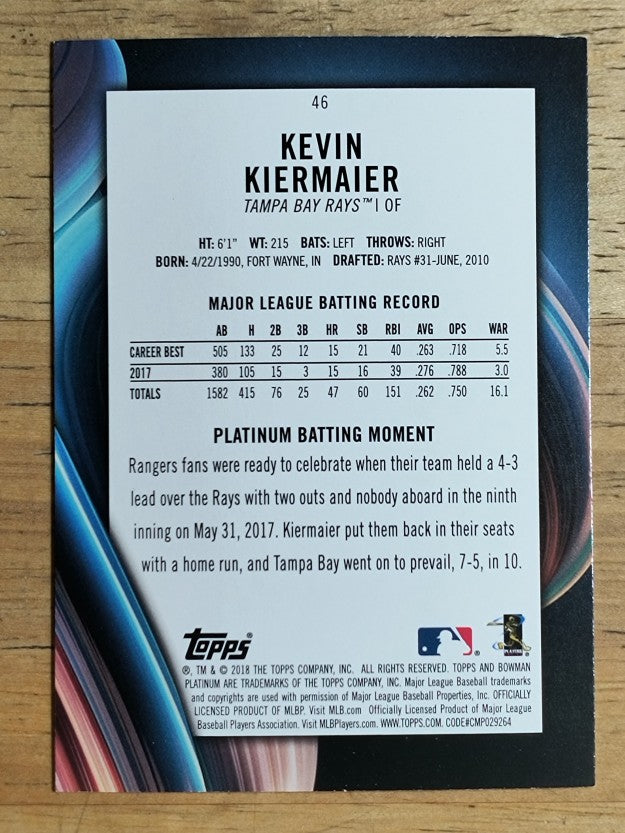 2018 Bowman Platinum #46 Kevin Kiermaier