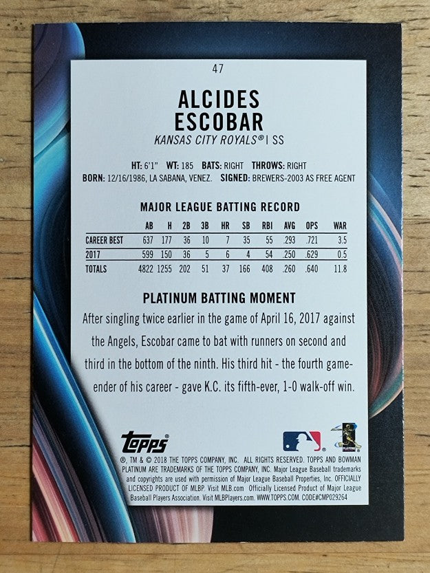 2018 Bowman Platinum #47 Alcides Escobar