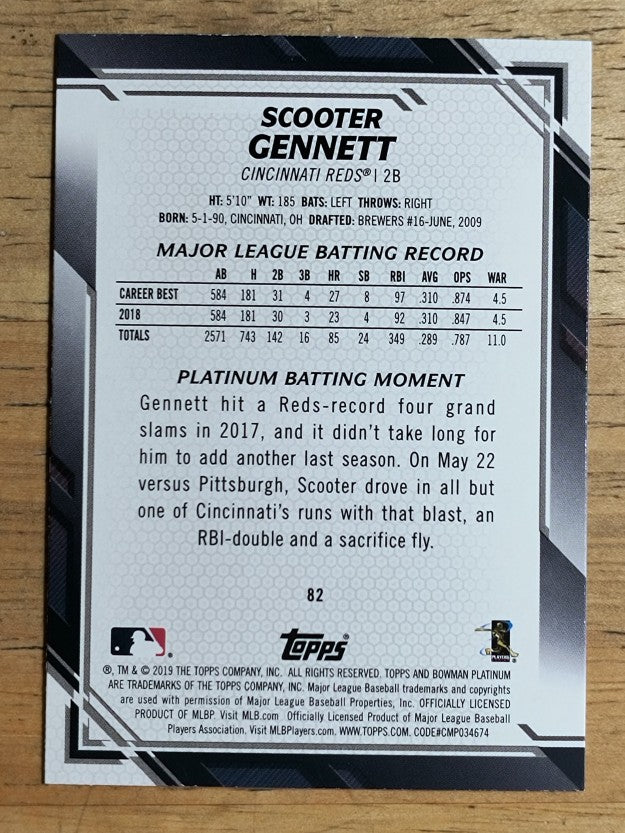 2019 Bowman Platinum #82 Scooter Gennett