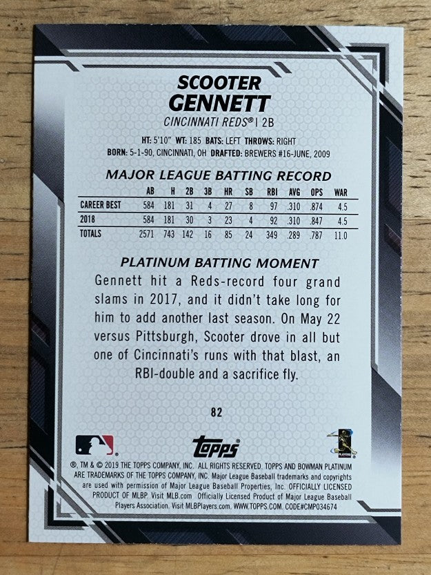 2019 Bowman Platinum #82 Scooter Gennett
