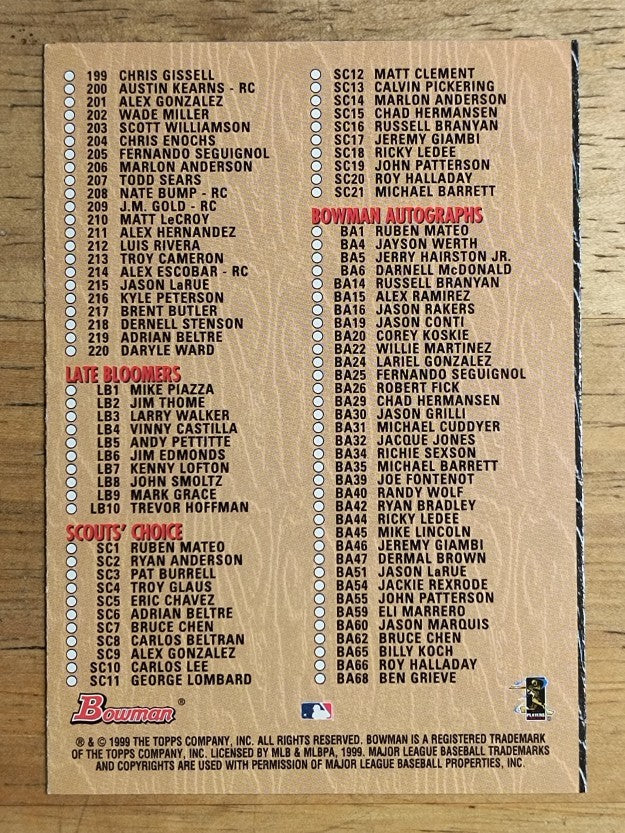 1999 Bowman Checklists #NNO Series 1