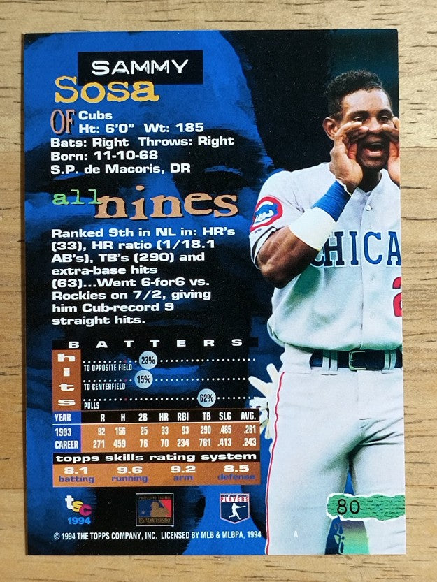 1994 Stadium Club #80 Sammy Sosa
