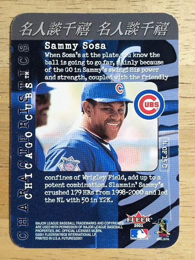2001 Fleer Futures Characteristics #C4 Sammy Sosa