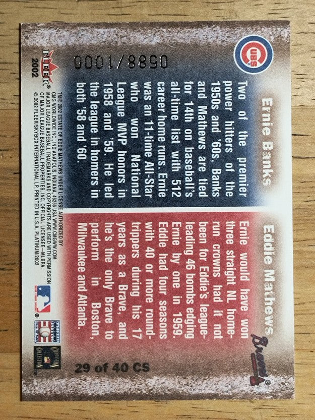 2002 Fleer Platinum Cornerstones Numbered #29 Eddie Mathews/Ernie Banks