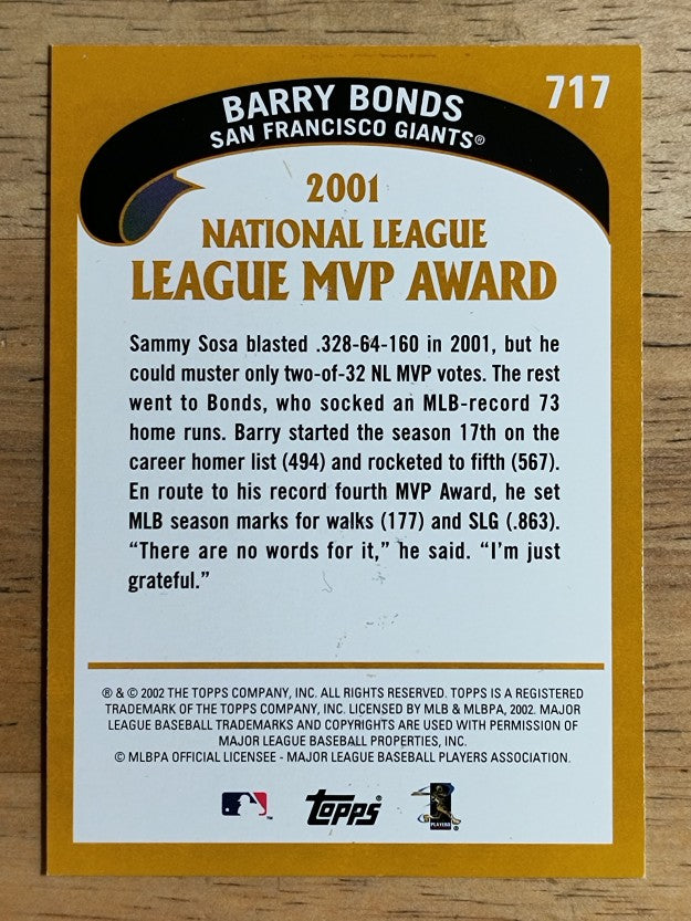 2002 Topps #717 Barry Bonds MVP