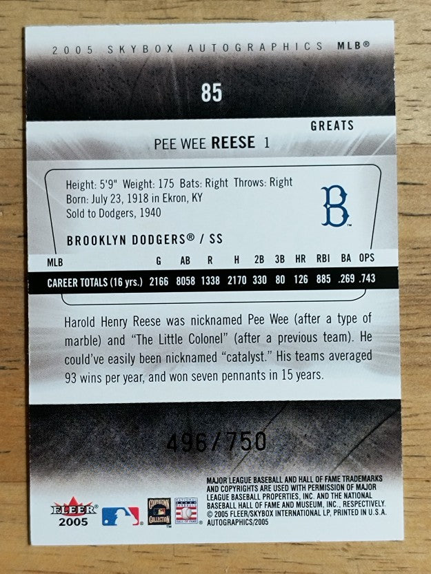 2005 SkyBox Autographics #85 Pee Wee Reese GT