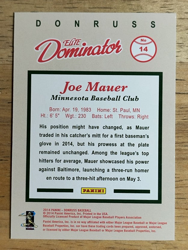 2014 Donruss Elite Dominator #14B Joe Mauer
