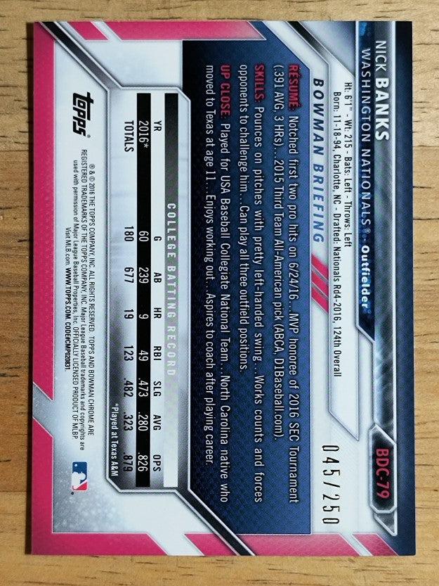 2016 Bowman Chrome Draft Purple Refractors #BDC79 Nick Banks