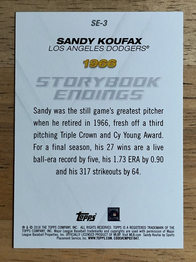 2018 Topps Update Storybook Endings #SE3 Sandy Koufax