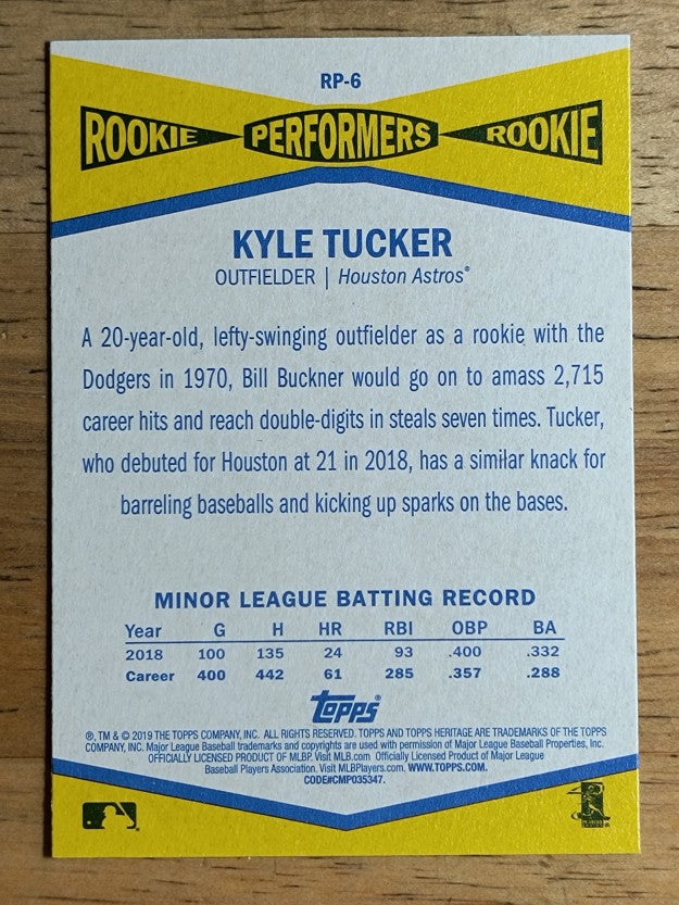 2019 Topps Heritage Rookie Performers #RP6 Kyle Tucker