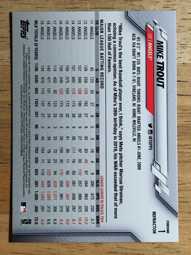 2020 Topps Chrome Pink Refractors #1 Mike Trout