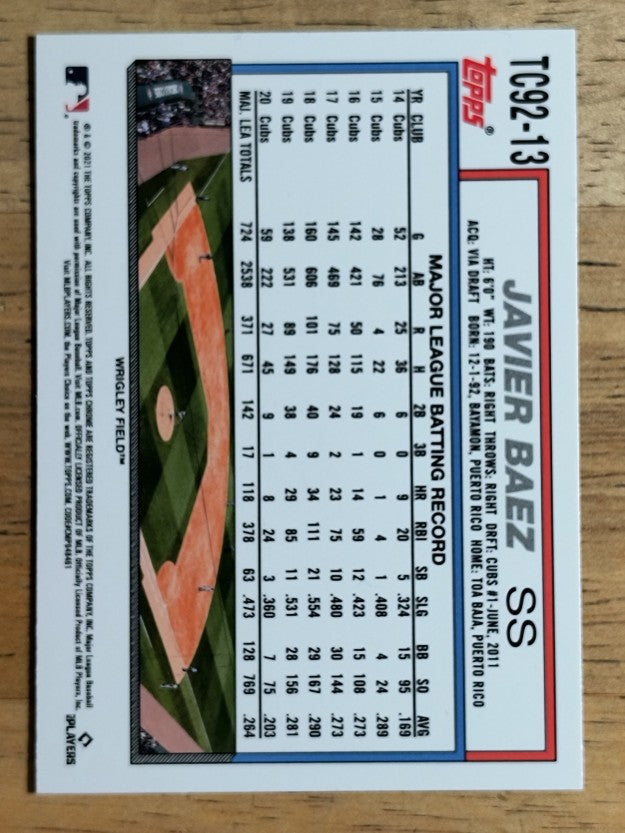 2021 Topps Update '92 Topps Redux Chrome #TC9213 Javier Baez