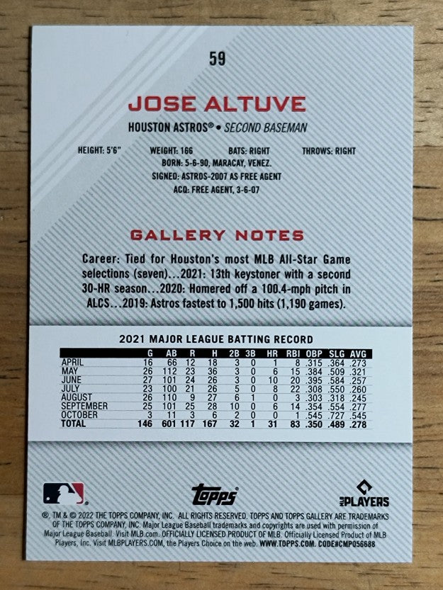 2022 Topps Gallery Printer Proofs #59 Jose Altuve