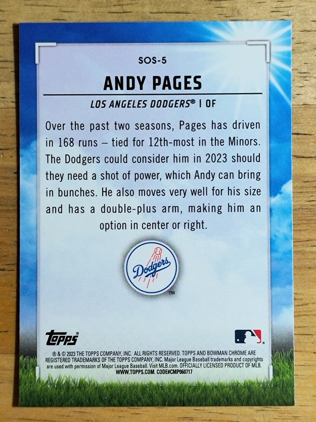 2023 Bowman Chrome Sights on September #SOS5 Andy Pages