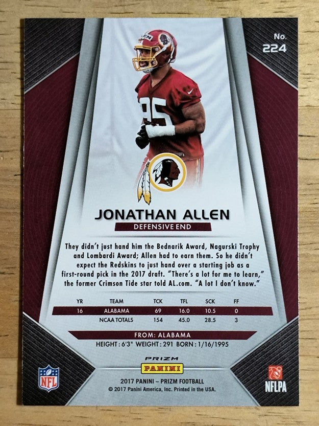 2017 Panini Prizm #224 Jonathan Allen RC