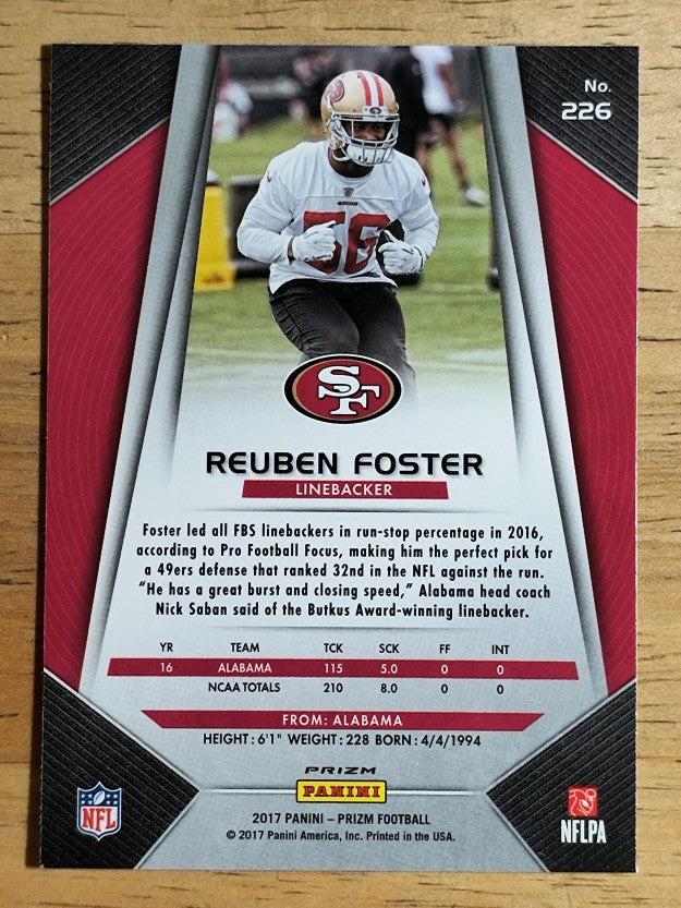 2017 Panini Prizm #226 Reuben Foster RC