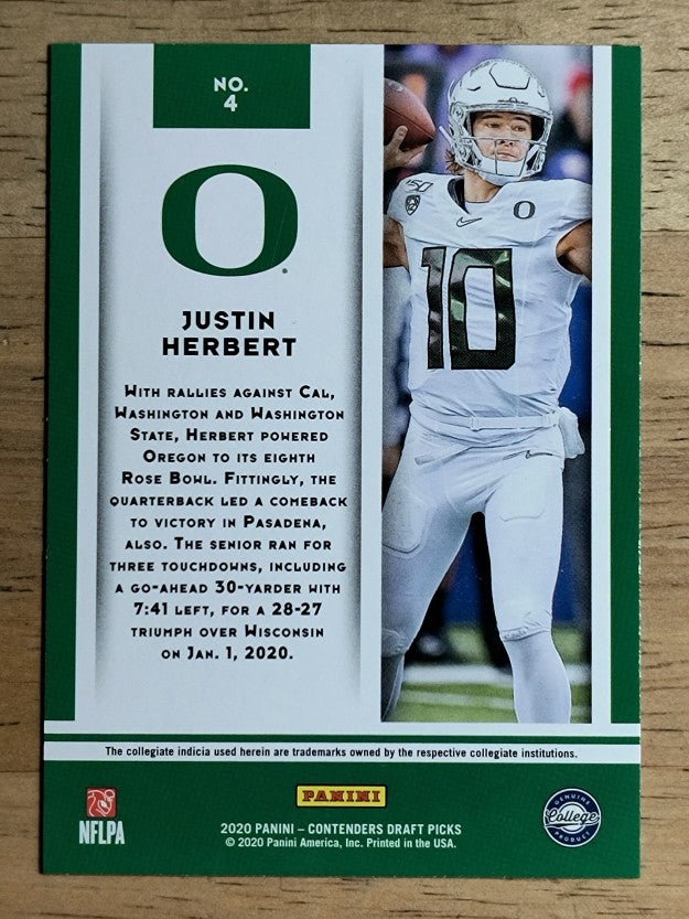 2020 Panini Contenders Draft Picks Game Day Tickets #4 Justin Herbert