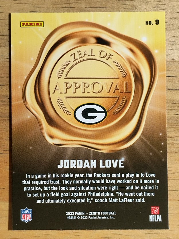2023 Zenith Zeal of Approval Red #9 Jordan Love