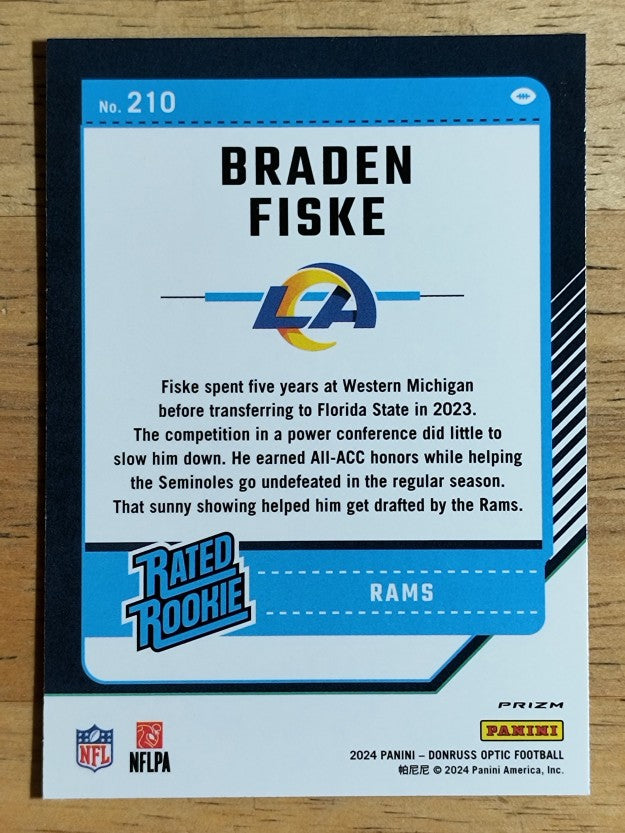 2024 Donruss Optic Pink #210 Braden Fiske RR