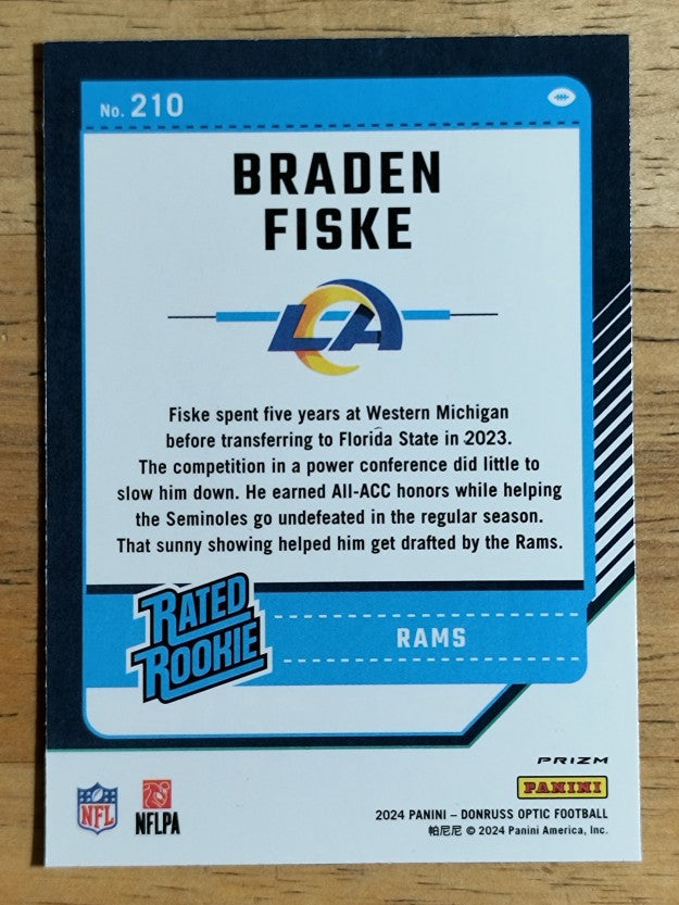 2024 Donruss Optic Purple Shock #210 Braden Fiske RR
