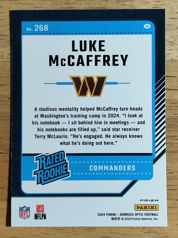 2024 Donruss Optic Purple Shock #268 Luke McCaffrey RR