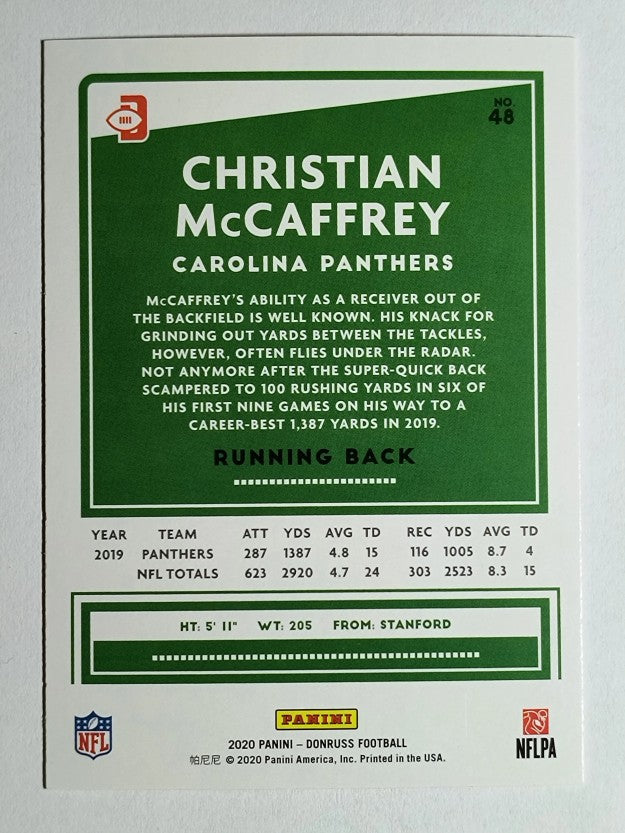 2020 Donruss Press Proof Red #48B Christian McCaffrey/Red D Logo